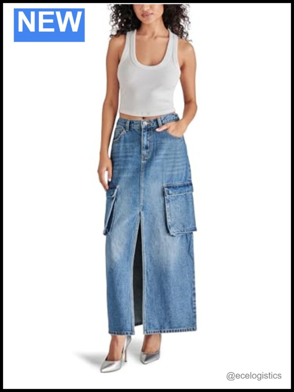 Steve Madden Benson High Rise Midi Skirt 100% Cotton Pull On 4 Pockets
